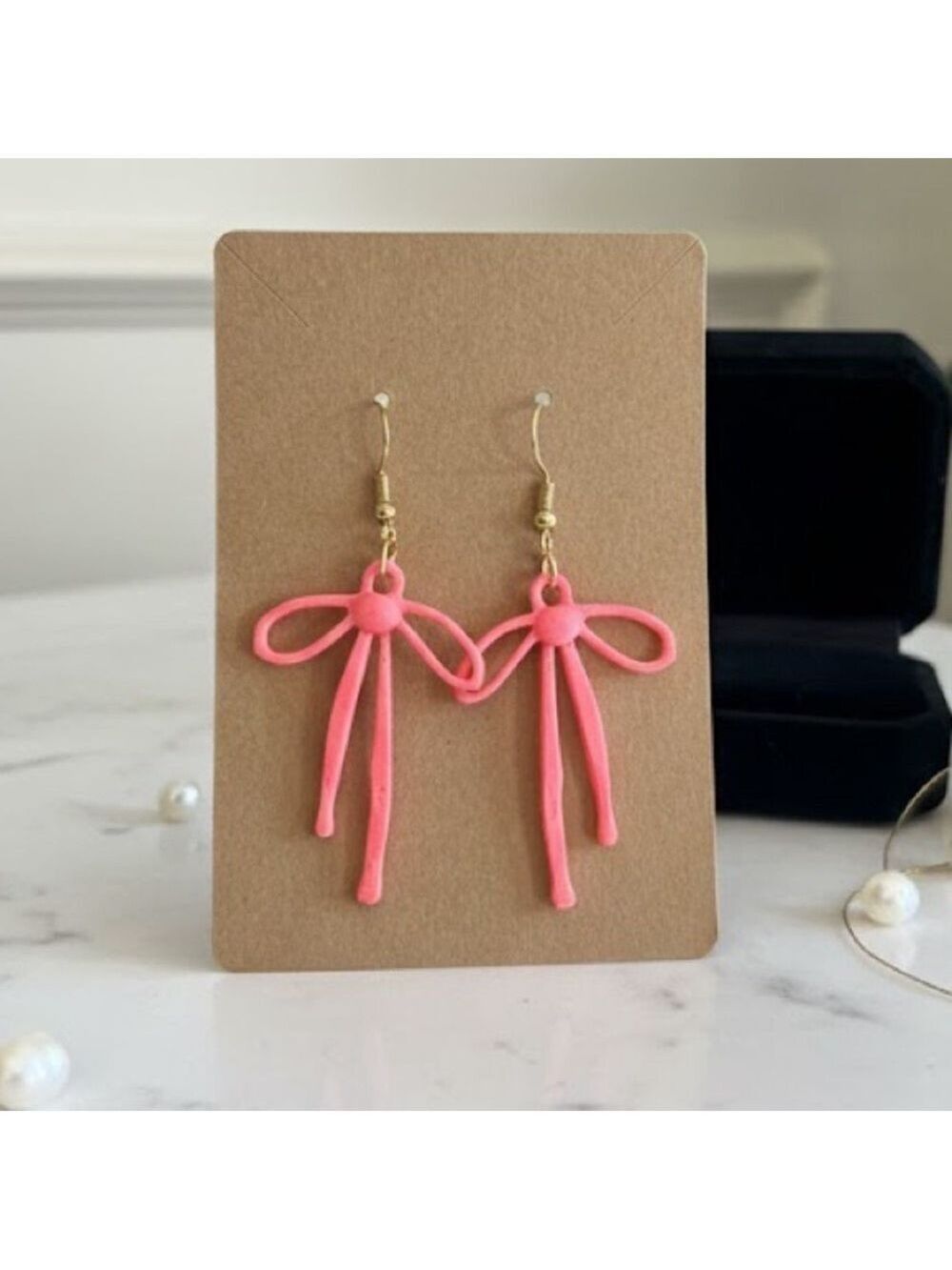 🎀 3D Printed Ribbon Bow Earrings | Gold or Silver Hardware | Neon Pink